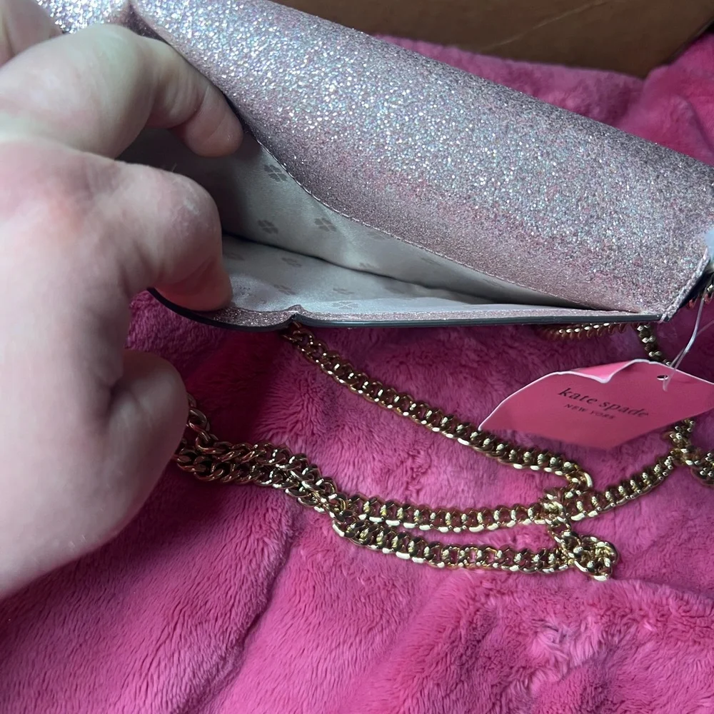 Kate Spade Nicola Shimmer Twistlock Chain Wallet purse Rose Gold NWT Retail$198